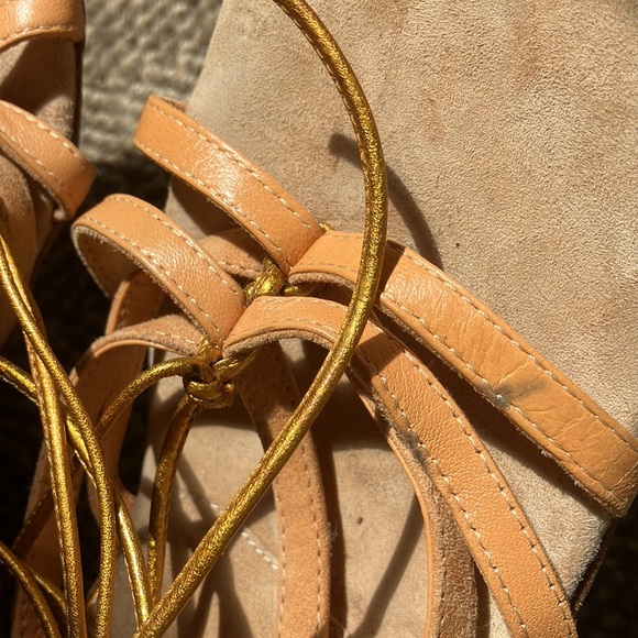 Dries Van Noten wedge Heel Gold and Peach suede Sandals, size 38.5 NEW - Picture 9 of 11
